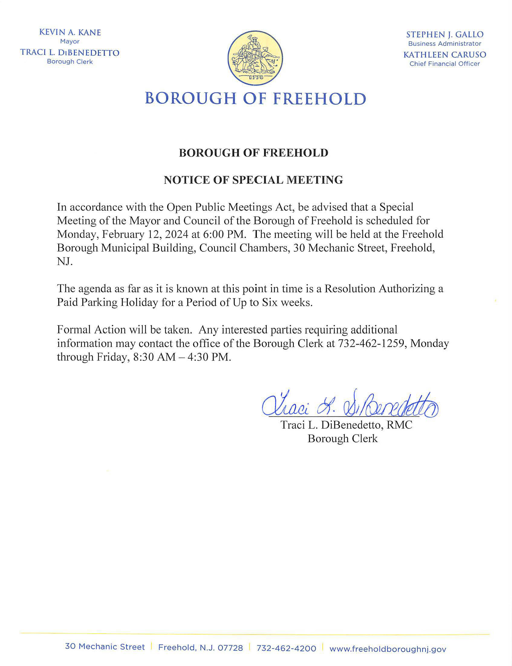 Special Meeting Notice