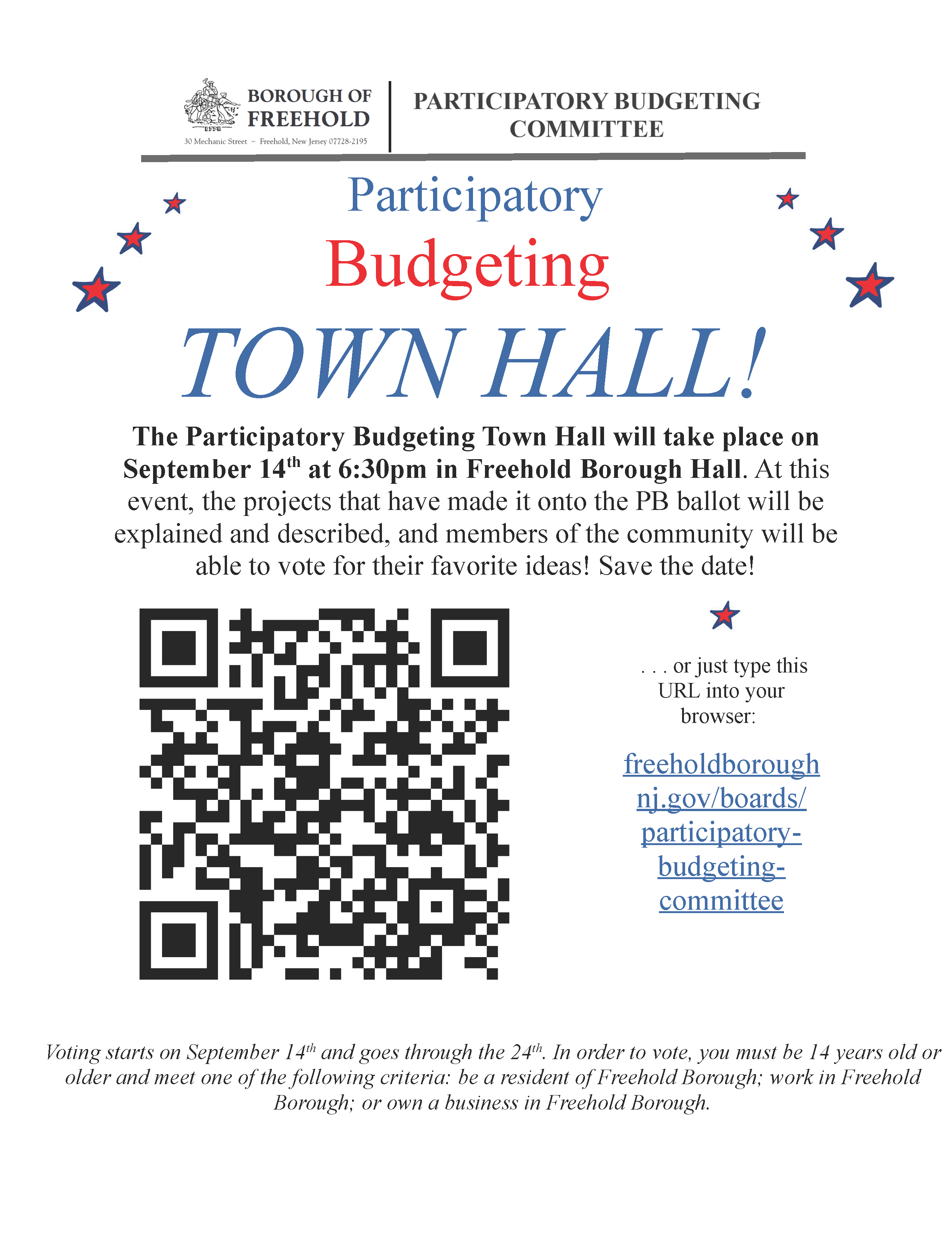Participatory Budgeting Town Hall Meeting flyer